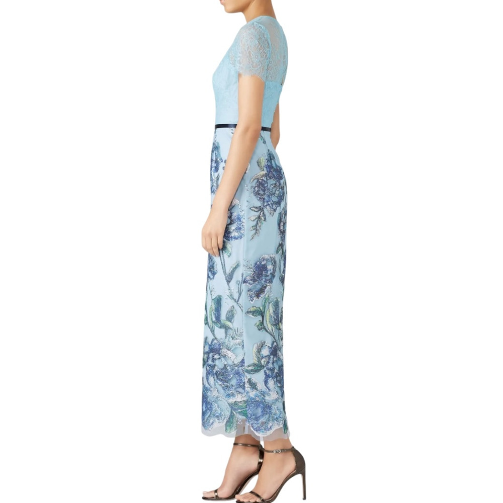 Marchesa Notte Blue Lace & Floral Sequin Embellished Midi Sheath Dress 18 NWT - Picture 5 of 16